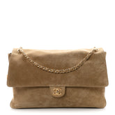 Suede Calfskin Souplissimo Maxi Flap Dark Beige