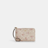 Coach Outlet Corner Zip Wristlet In Signature Canvas With Floral Print