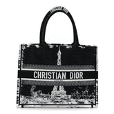 Canvas Embroidered Medium Paris Book Tote Black White