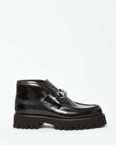 Gucci Black Leather SHW Horsebit Lug Sole Ankle Booties - 41.5
