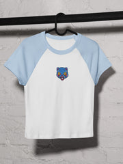 KPop Demon Hunters Embroidered Women's Raglan Baby Tee Chibi Derpy Tiger