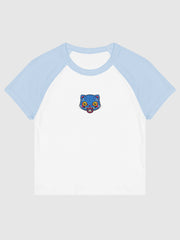 KPop Demon Hunters Embroidered Women's Raglan Baby Tee Chibi Derpy Tiger