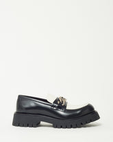 Gucci Black and White Leather SHW Interlocking GG Loafers - 41