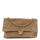 Suede Calfskin Souplissimo Maxi Flap Dark Beige