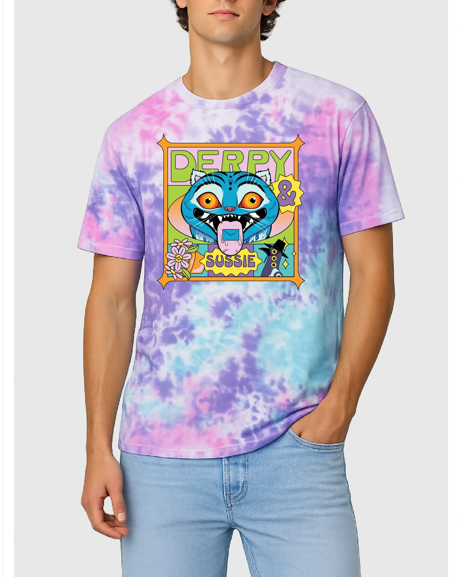 KPop Demon Hunters Adult Tie-Dye T-Shirt Derpy & Sussie Summer Time