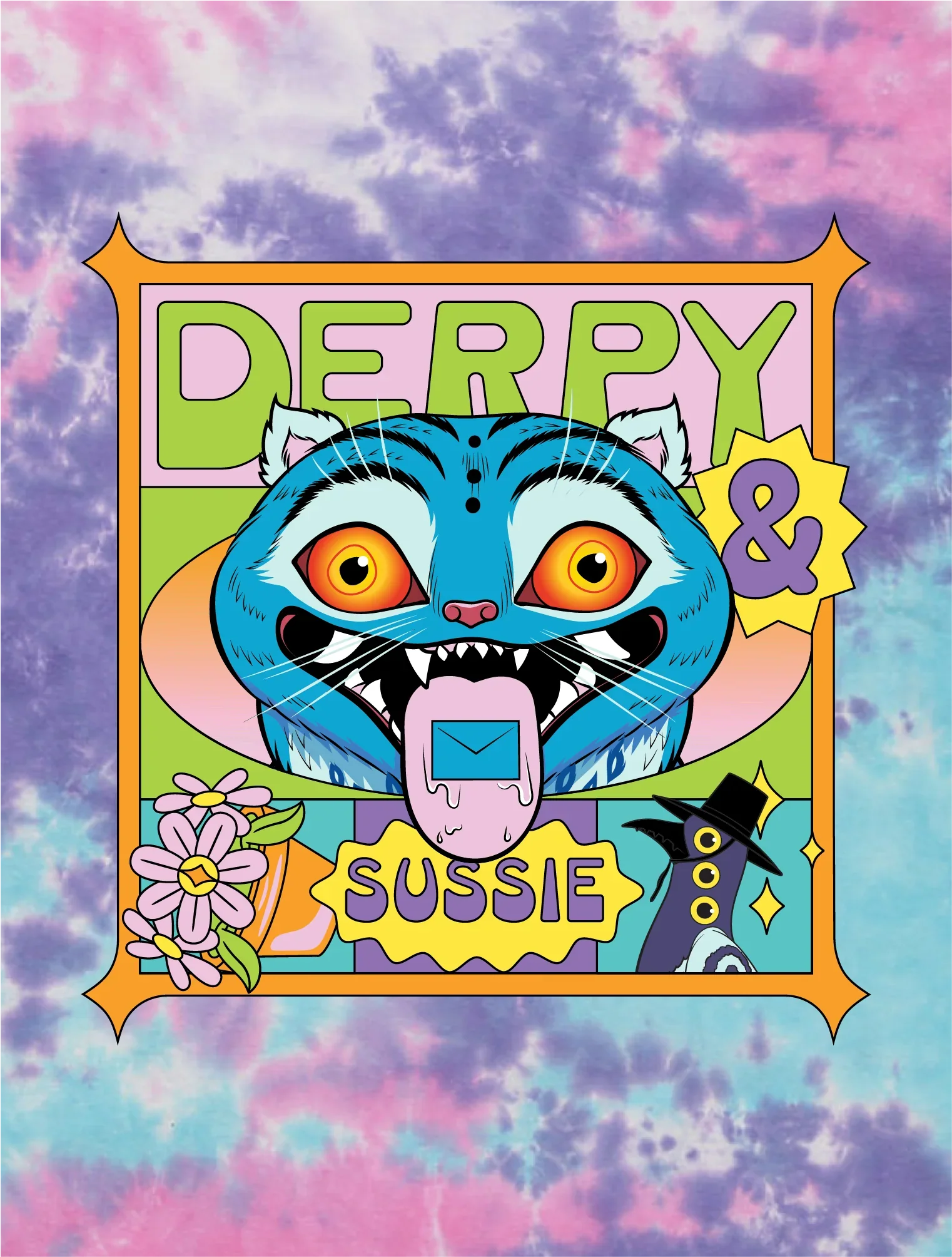 KPop Demon Hunters Adult Tie-Dye T-Shirt Derpy & Sussie Summer Time