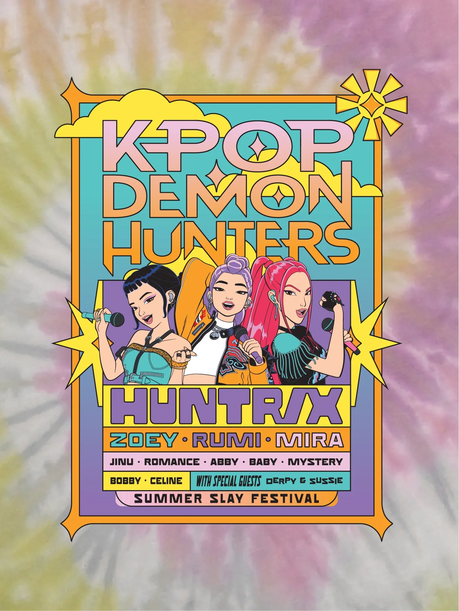 KPop Demon Hunters Women's Tie-Dye Crop Top HUNTR/X Summer Festival