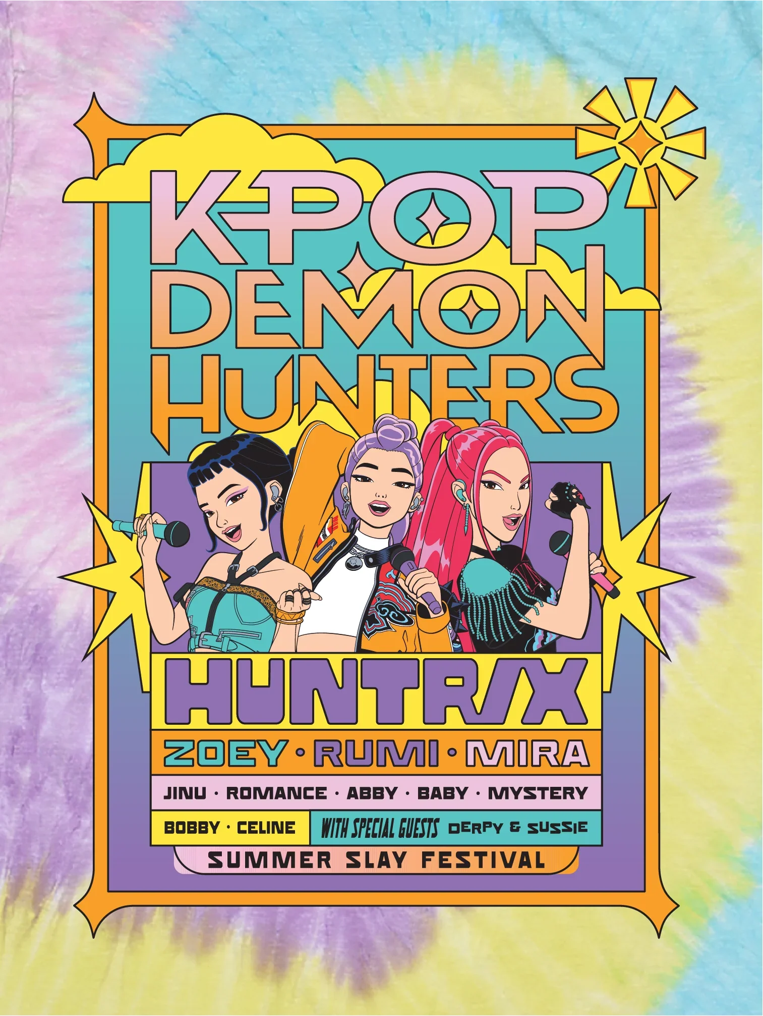 KPop Demon Hunters Youth Tie-Dye T-Shirt HUNTR/X Summer Festival