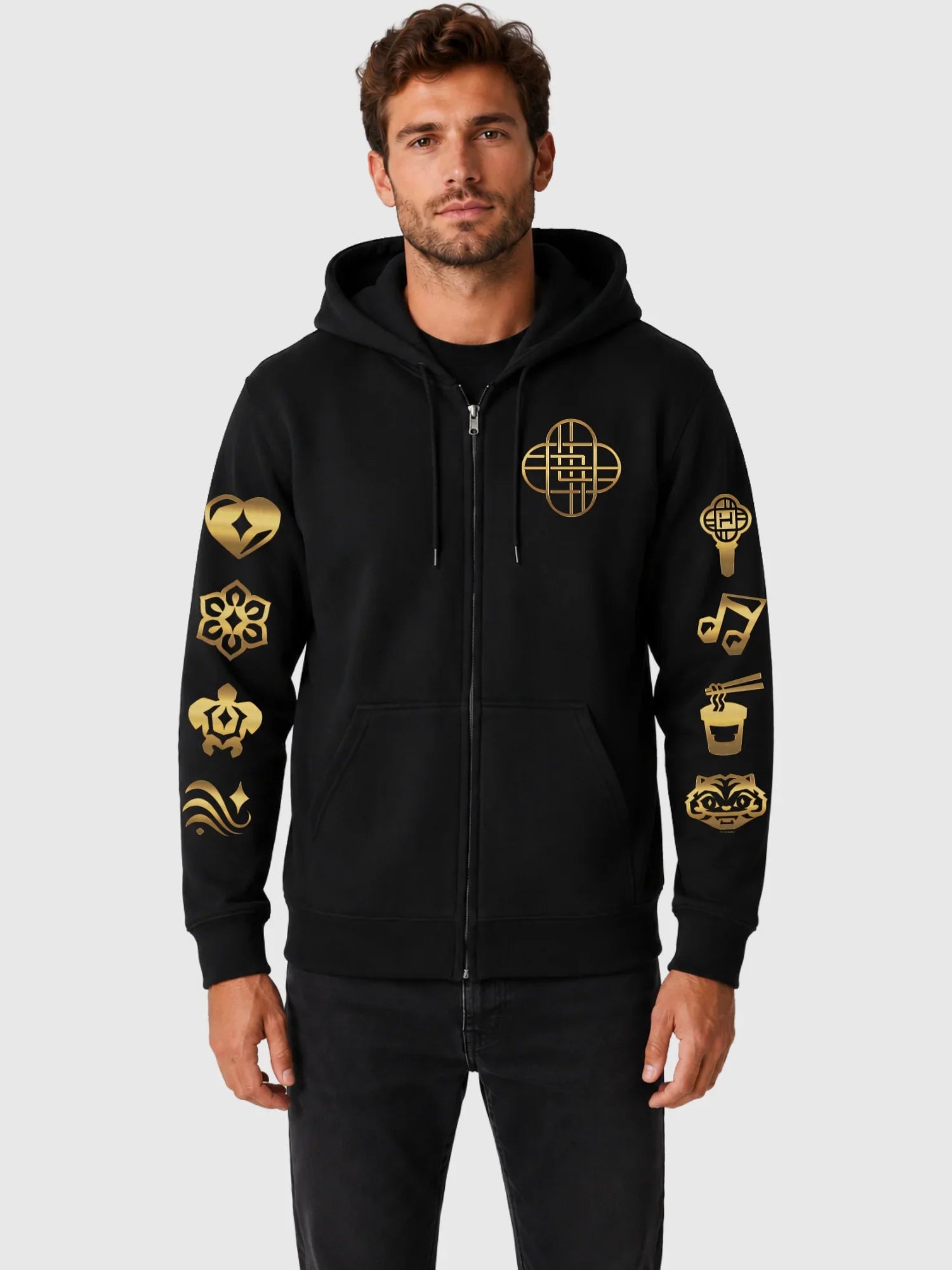 KPop Demon Hunters Gold Foil Adult Full-Zip Hoodie HUNTR/X Icons