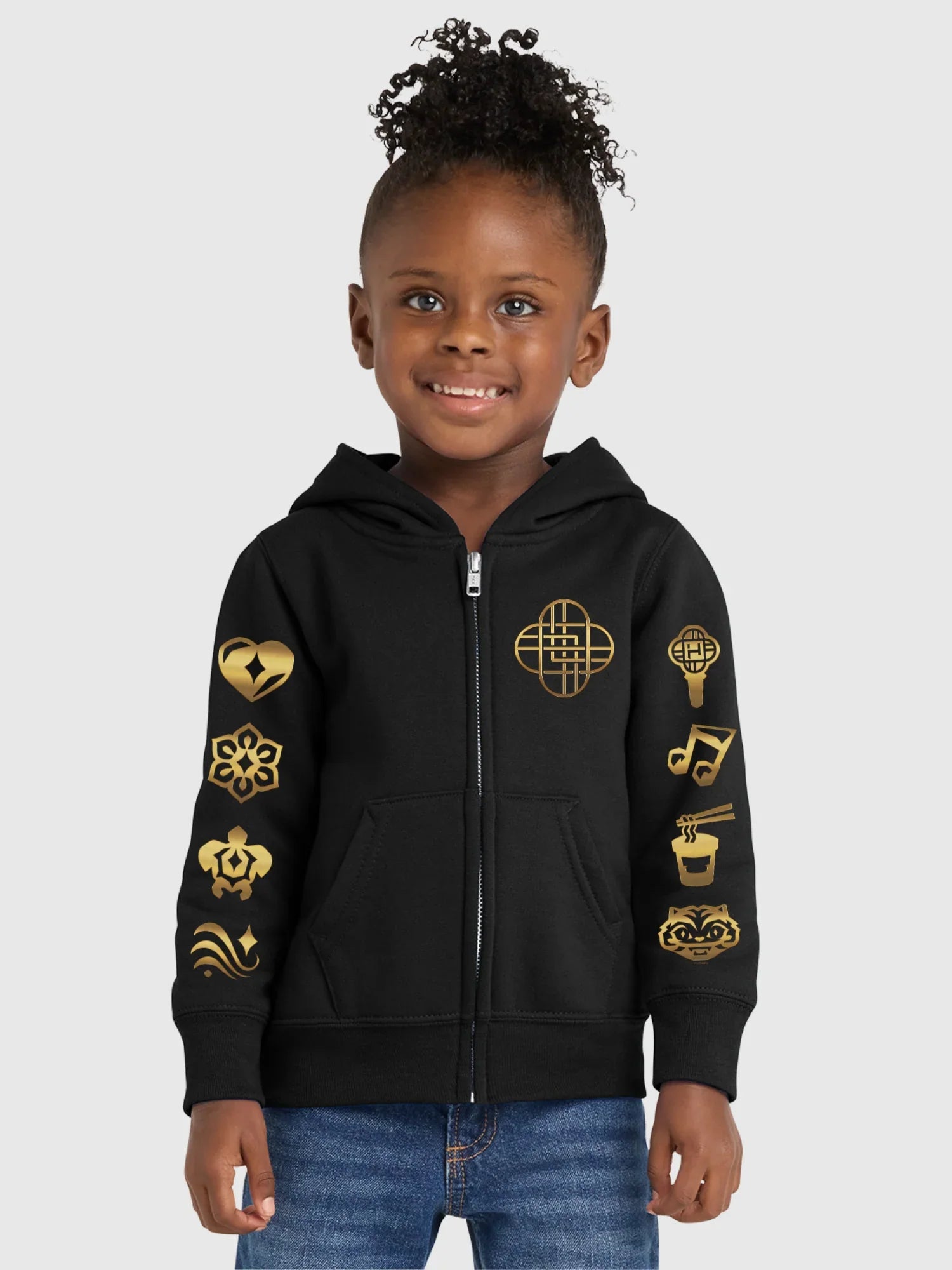 KPop Demon Hunters Gold Foil Toddler Full-Zip Hoodie HUNTR/X Icons