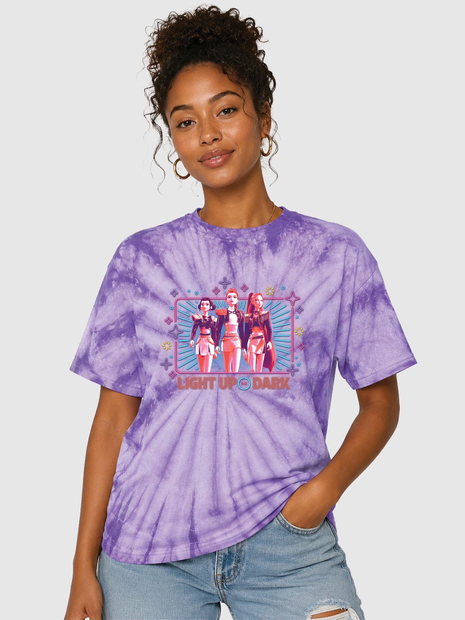 KPop Demon Hunters Adult Tie-Dye T-Shirt HUNTR/X Light Up the Dark
