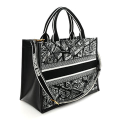 Calfskin Canvas Medium Plan De Paris Book Tote With Strap Black White
