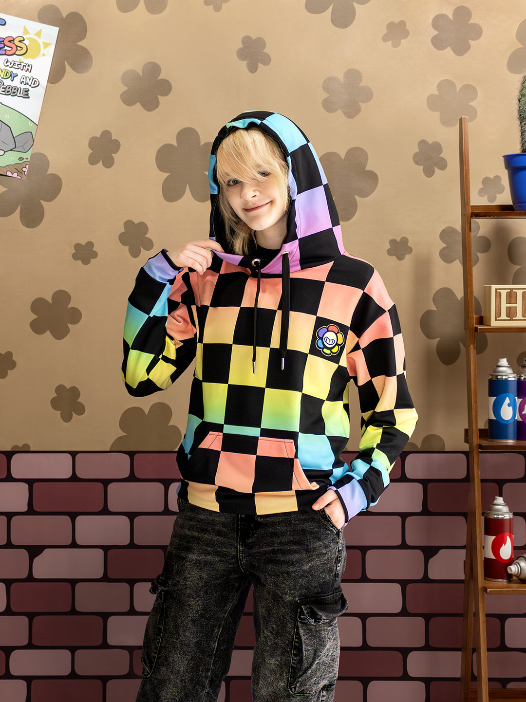 Dandy Emblem Checkered Hoodie
