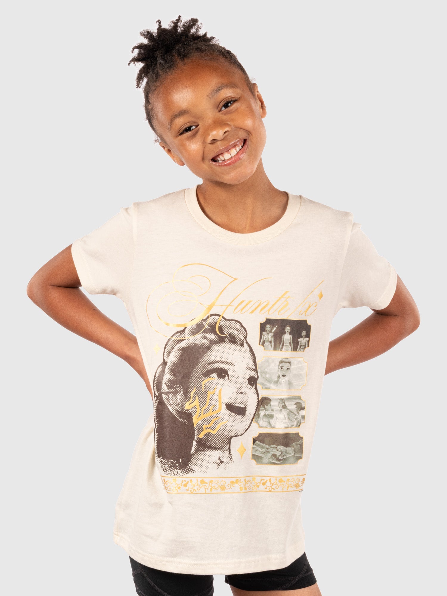 KPop Demon Hunters Liquid Gold Puff Youth T-Shirt HUNTR/X Demon Patterns