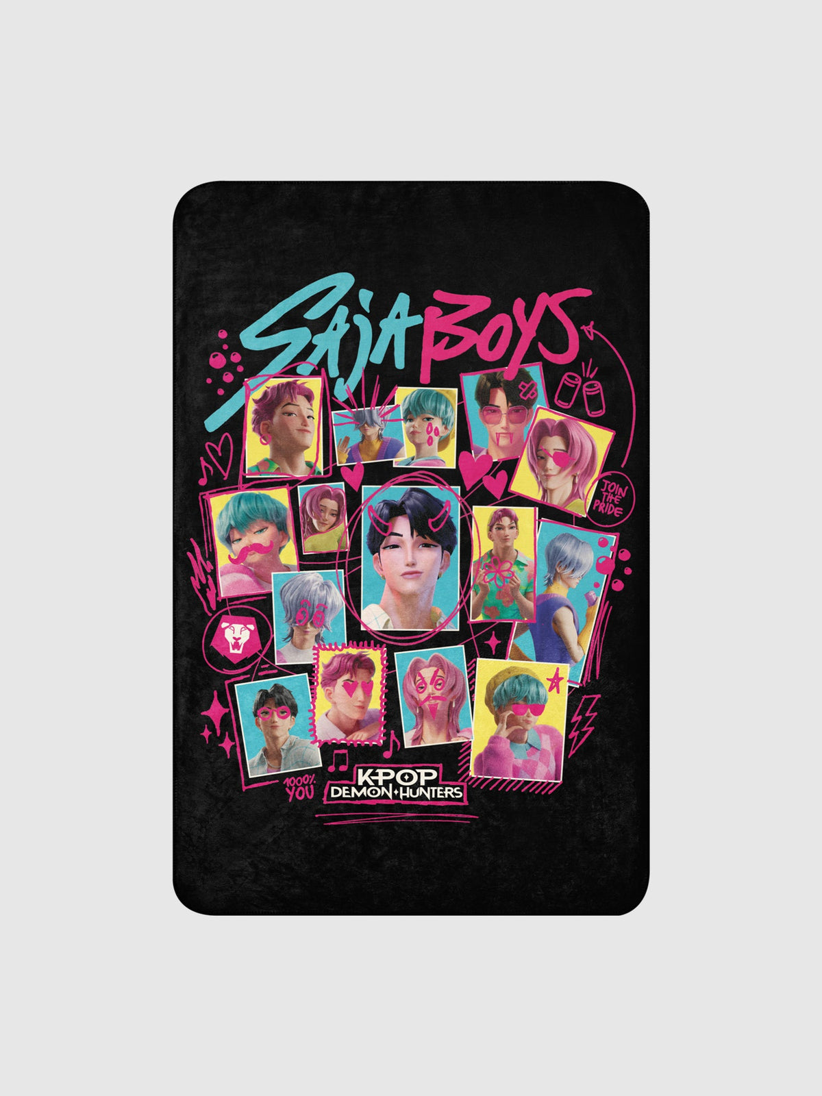 KPop Demon Hunters Blanket Saja Boys Soda Pop! Scribble