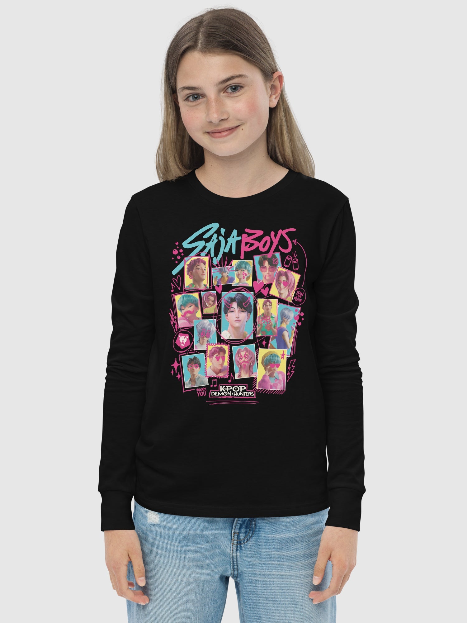 KPop Demon Hunters Kids Long Sleeve Shirt Saja Boys Soda Pop! Scribbles