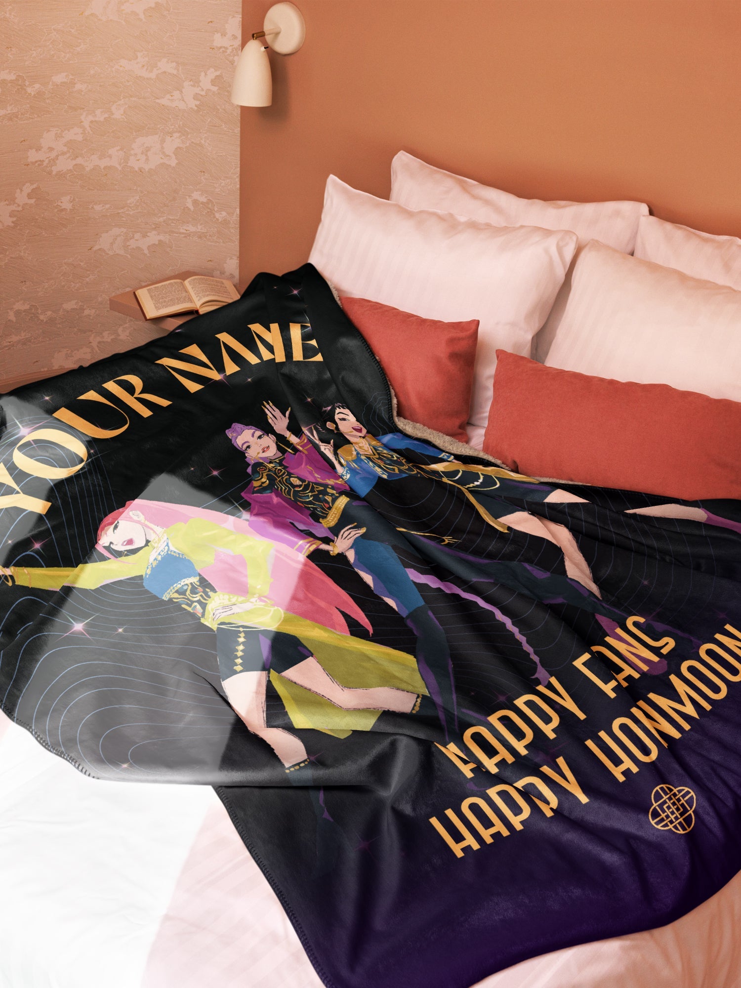 KPop Demon Hunters Happy Fans Happy Honmoon Personalized Sherpa Blanket