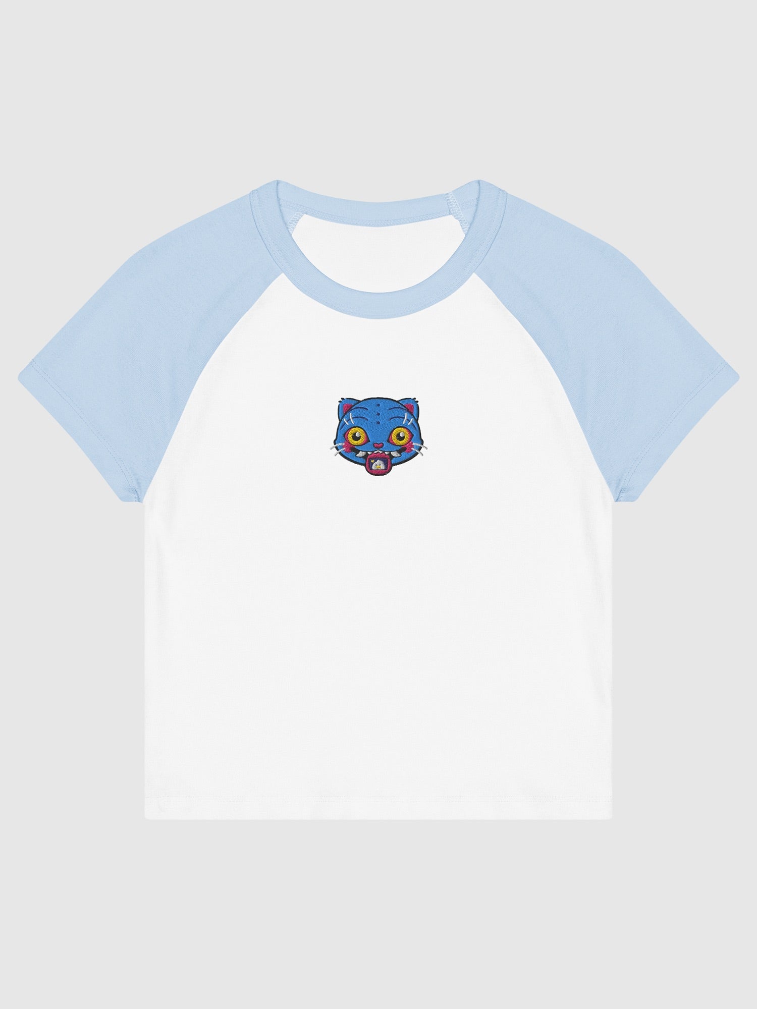 KPop Demon Hunters Embroidered Women's Raglan Baby Tee Chibi Derpy Tiger