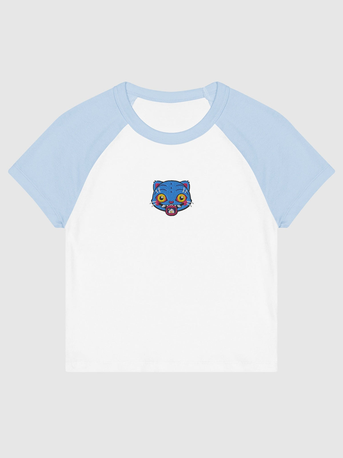 KPop Demon Hunters Embroidered Women's Raglan Baby Tee Chibi Derpy Tiger