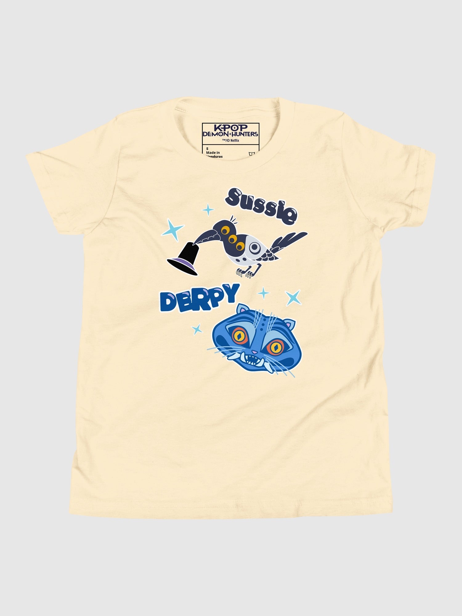 KPop Demon Hunters Kids T-Shirt Sussie and Derpy Tiger Sticker Inspired