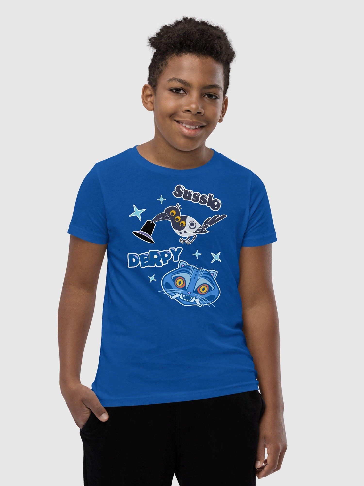 KPop Demon Hunters Kids T-Shirt Sussie and Derpy Tiger Sticker Inspired