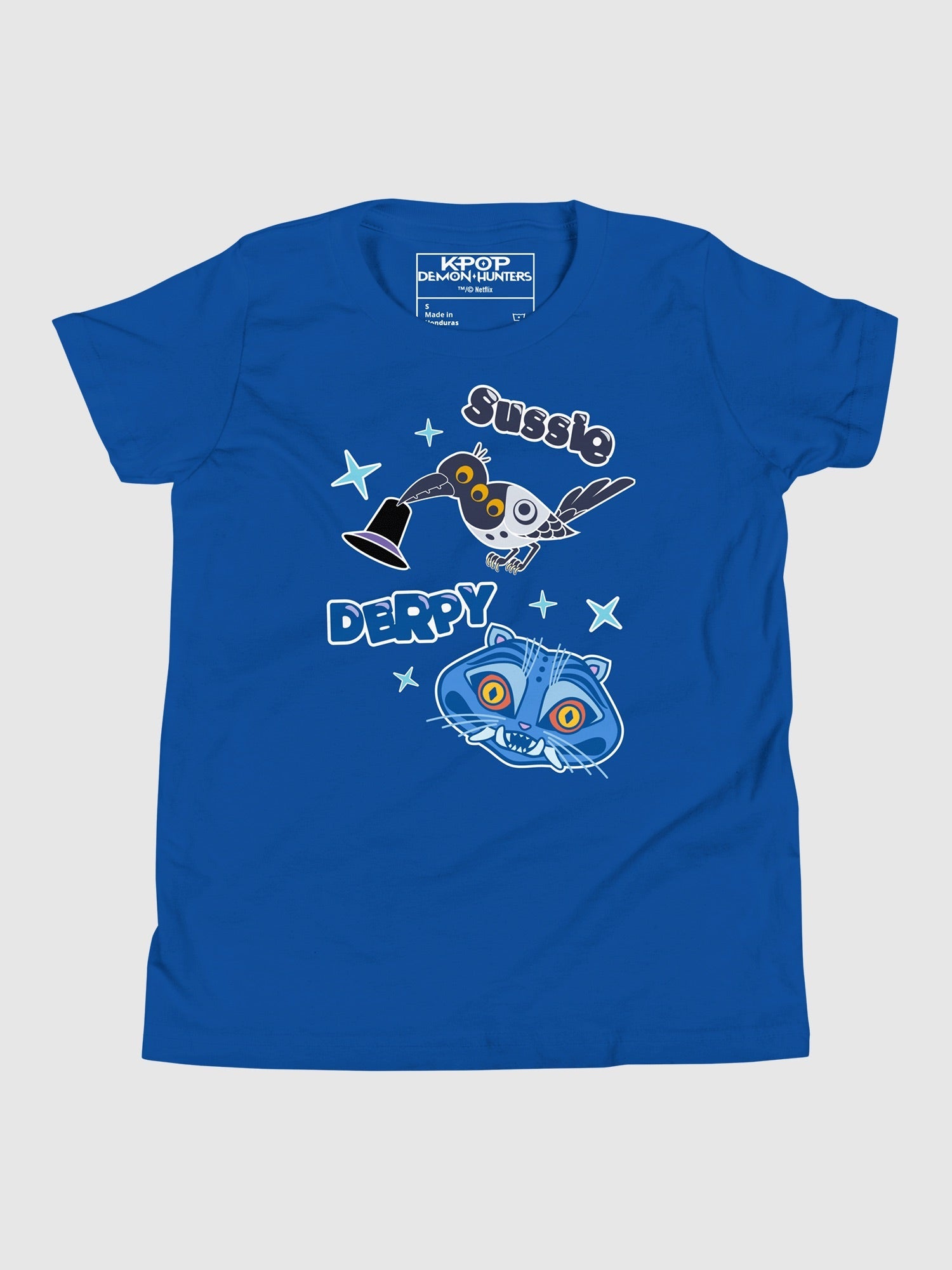 KPop Demon Hunters Kids T-Shirt Sussie and Derpy Tiger Sticker Inspired