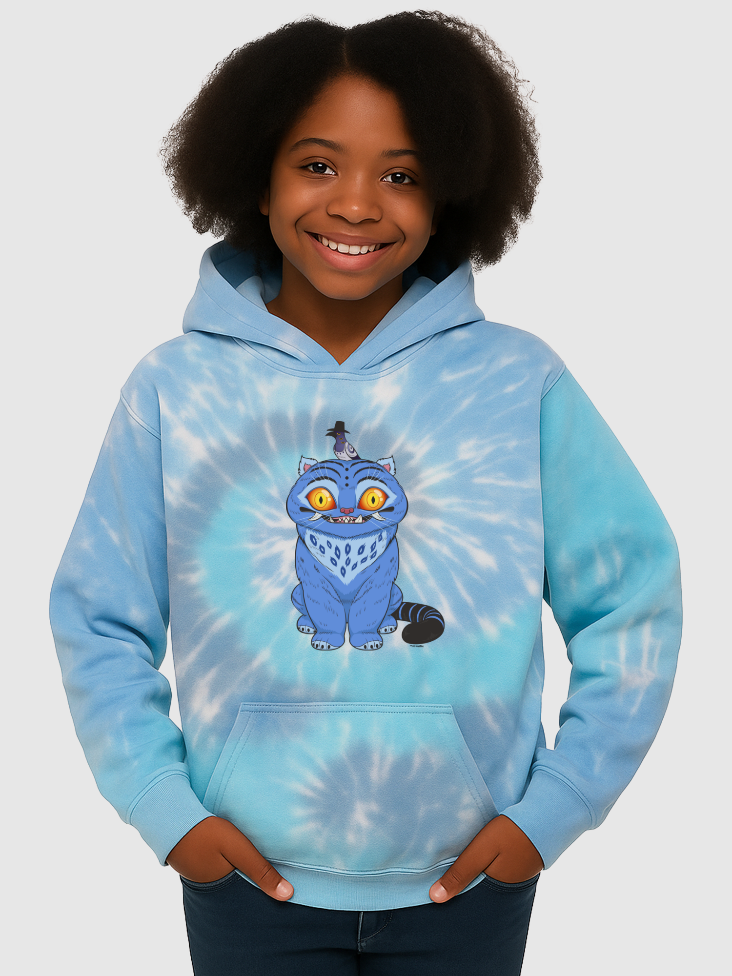 KPop Demon Hunters Derpy Tiger and Sussie Magpie Tie-Dye Kids Hoodie
