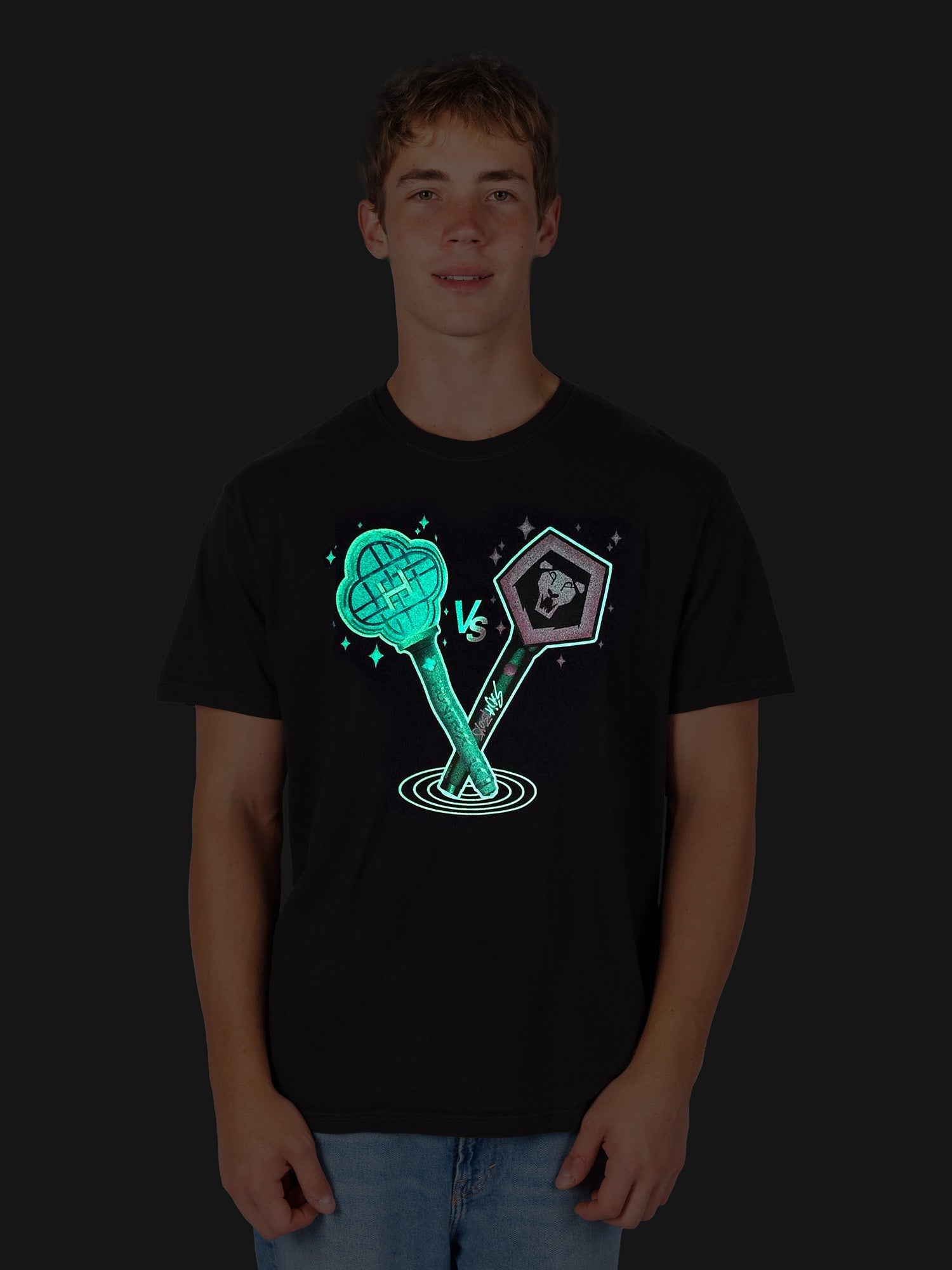 KPop Demon Hunters HUNTR/X & SAJA BOYS Light Sticks Glow in the Dark Adult T-Shirt