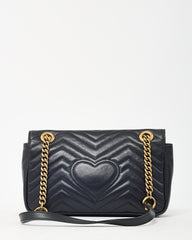 Gucci Black Leather Matelassé Small GG Marmont Shoulder Bag